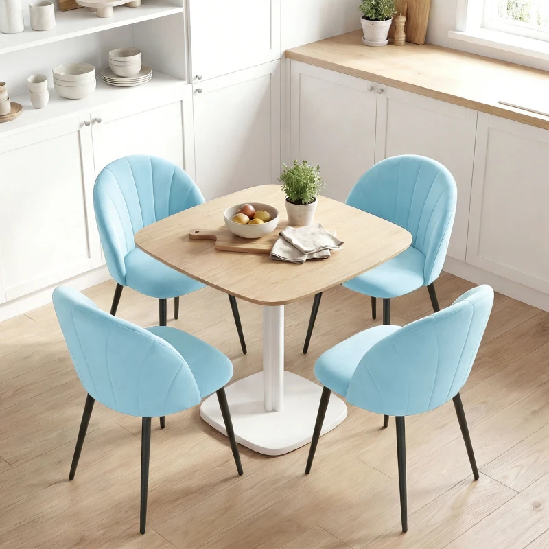 HOMCOM Set 2 Sedie da Pranzo Imbottite con Schienale a Conchiglia in Velluto, 52x55x79 cm, Azzurro