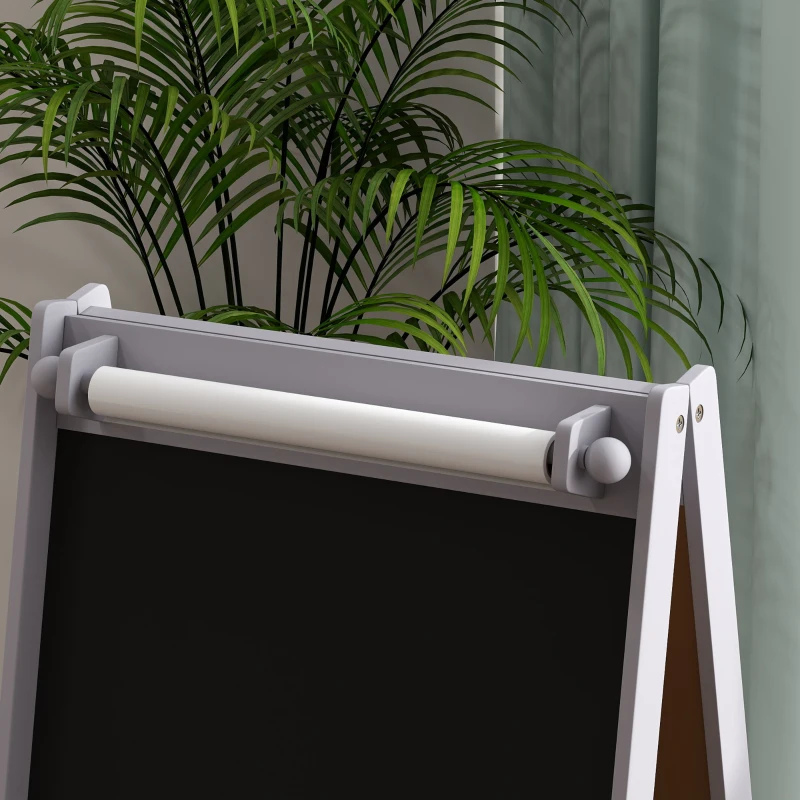 AIYAPLAY Lavagna per Bambini con Cavalletto 3 in 1 e 2 Contenitori, Età 3-8 anni, 54x46.5x93cm, Grigio