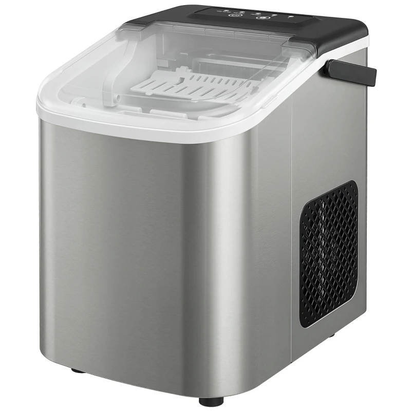 HOMCOM Macchina Ghiaccio 12kg in 24 Ore, 9 Cubetti in 7-10 Minuti di 2 Dimensioni, con Sistema Autopulente, Argento