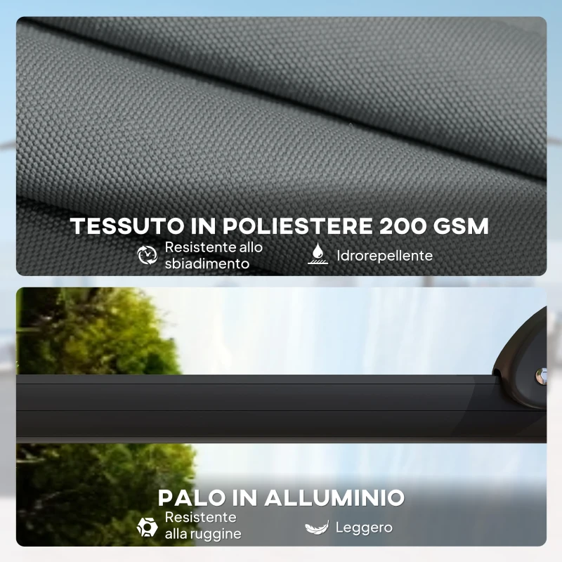 Outsunny Ombrellone da Giardino a Manovella 2.4x2.4m con Base Riempibile e Girevole, Grigio Scuro