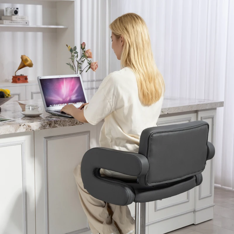 HOMCOM Sgabello da Bar Regolabile, Seduta Extra Large Girevole in Similpelle PU, Grigio