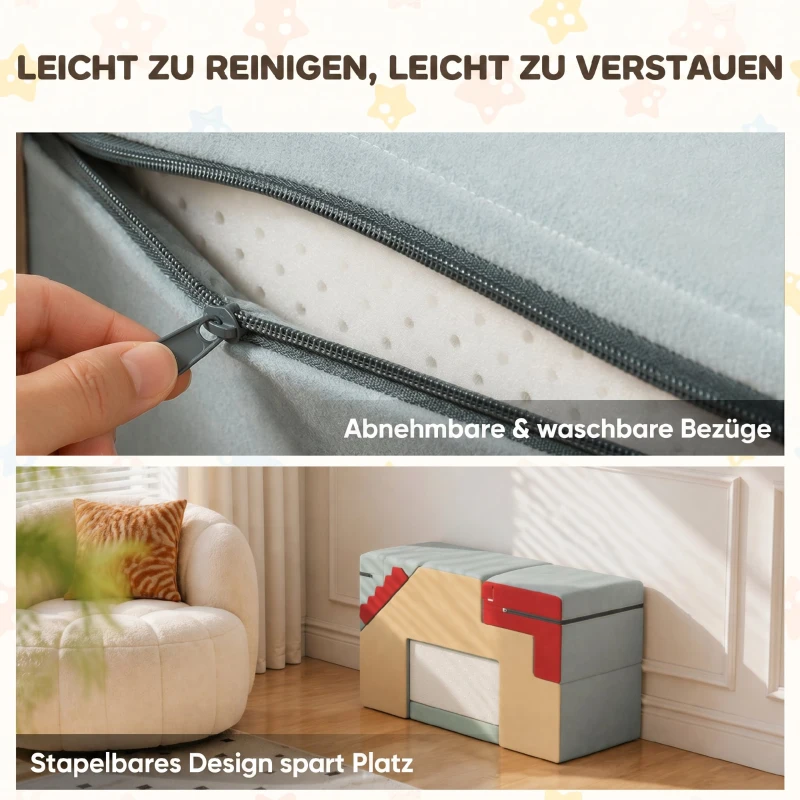 AIYAPLAY 2-teiliges Schaumstoff Bausteine für Kleinkinder mit abnehmbaren Bezügen, Indoor-Kletter- und Krabbelspielset, Blau