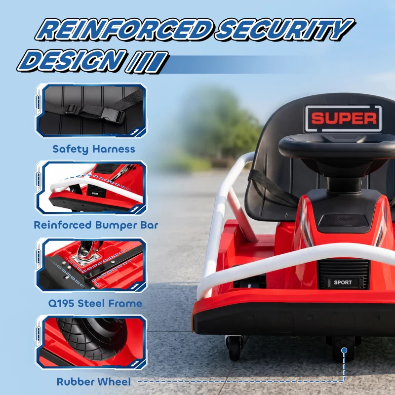 AIYAPLAY 24V Electric Go Kart for Kids with Drift Mode, 300W Brushless Motor, Soft Start and Dual Speed for Ages 6-10, Red