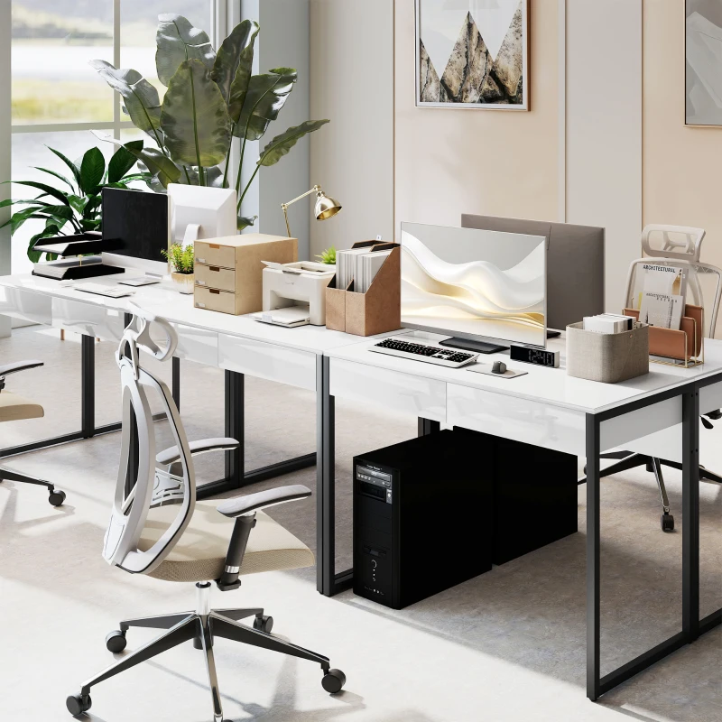 HOMCOM Escritorio 100x50 cm Mesa de Ordenador con 2 Cajones para Espacios Pequeños Negro