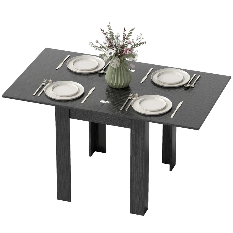 HOMCOM Mesa de Jantar Extensível para 4-6 Pessoas em Madeira e Aço, 140x80x77.5 cm, Preto