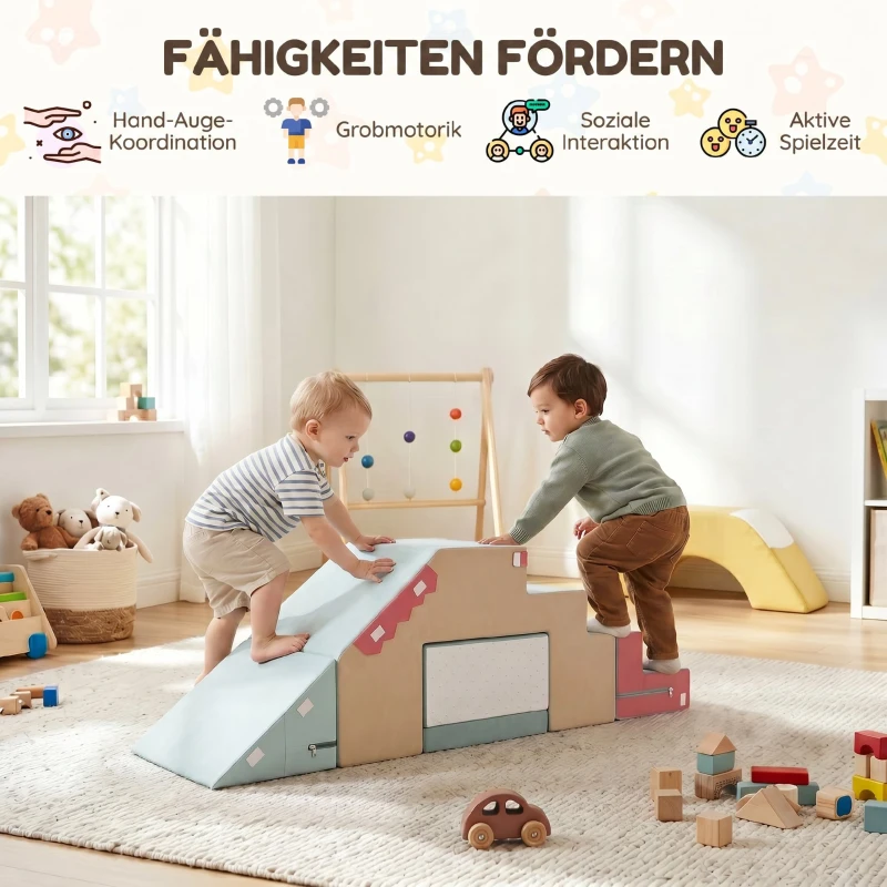 AIYAPLAY 2-teiliges Schaumstoff Bausteine für Kleinkinder mit abnehmbaren Bezügen, Indoor-Kletter- und Krabbelspielset, Blau