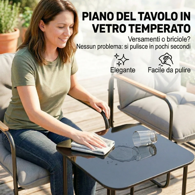 Outsunny Set Bistrò 3 Pezzi, Mobili Esterno Metallo con Cuscini, Grigio Scuro