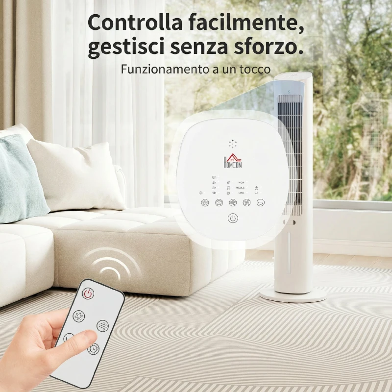 HOMCOM Raffrescatore d'Aria 3-in-1, Torre, Serbatoio 3 Litri, Portatile, Bianco.