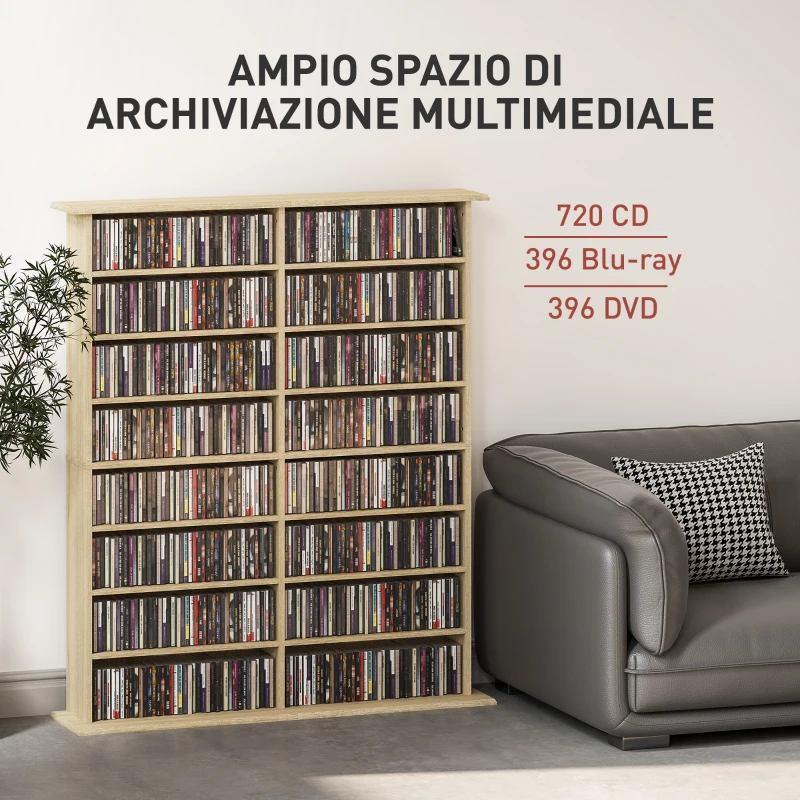 HOMCOM Mobile Libreria porta CD a 16 Ripiani dal Design Moderno in Legno, 106.5x24x126.3 cm, Naturale