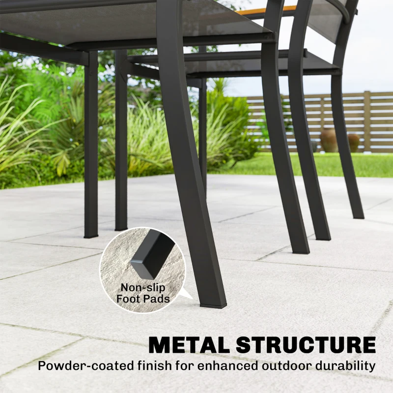 Outsunny Set 2 Sedie da Giardino in Texteline e Metallo con Braccioli Effetto Legno, 56x62x89 cm, Grigio