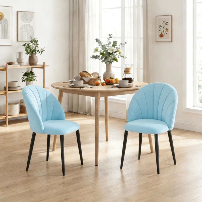HOMCOM Set 2 Sedie da Pranzo Imbottite con Schienale a Conchiglia in Velluto, 52x55x79 cm, Azzurro