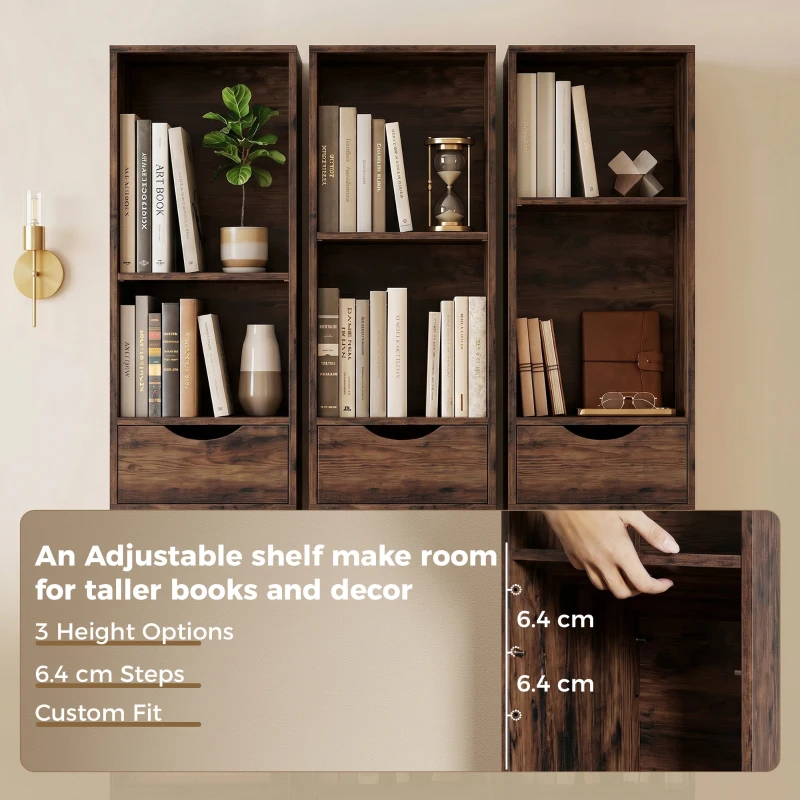 HOMCOM Bookcase with Drawers Adjustable Shelf Bookshelf with 2 Drawers and Cabinet 158 cm Rustic Brown