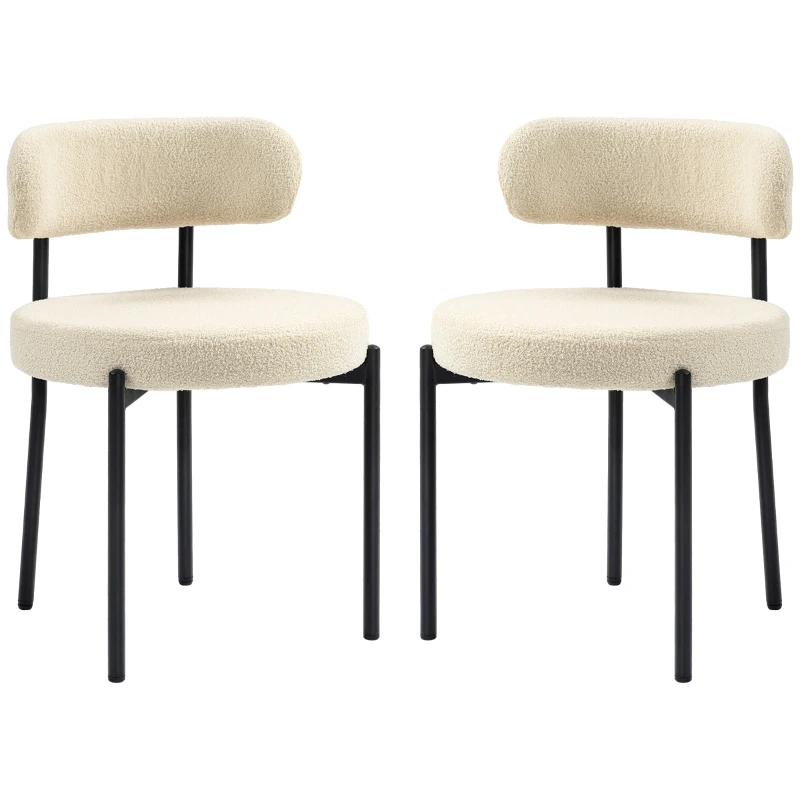 HOMCOM Set di 2 Sedie Sala da Pranzo in Tessuto Sherpa, Sedie da Cucina con Gambe in Acciaio, Sedia Imbottita per Cucina