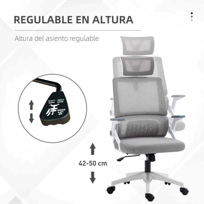 Vinsetto Silla de Oficina de Malla Silla de Escritorio Giratoria Altura y Reposacabezas Ajustable 58x61x102-119 cm Gris