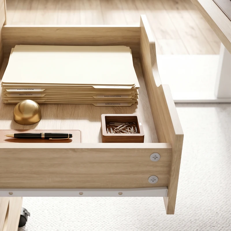 HOMCOM Caisson bureau mobile, meuble rangement sur roulettes avec 5 tiroirs, bois, 40 x 40 x 67 cm, chêne