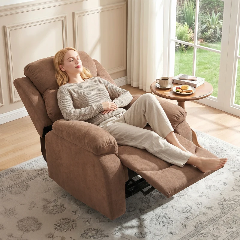 HOMCOM Relaxfauteuil, TV-stoel met ligfunctie, linnenlook, voor woonkamer en slaapkamer, donkerbruin