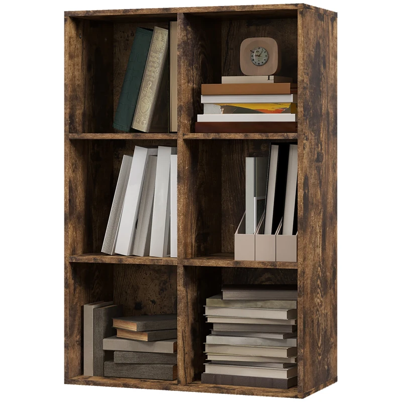 HOMCOM Librería de 3 Niveles Estantería para Libros con 6 Cubos de Almacenaje para Estudio 65,5x30x97,5 cm Marrón Rústico