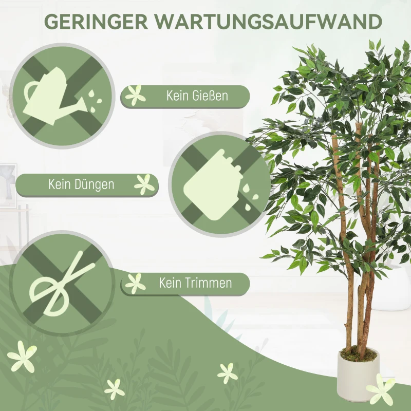 HOMCOM Kunstbanyanboom Kunstplant met Massiefhouten Stam en Pot – voor Woonkamer Slaapkamer Kantoor 65 x 65 x 150 cm Groen