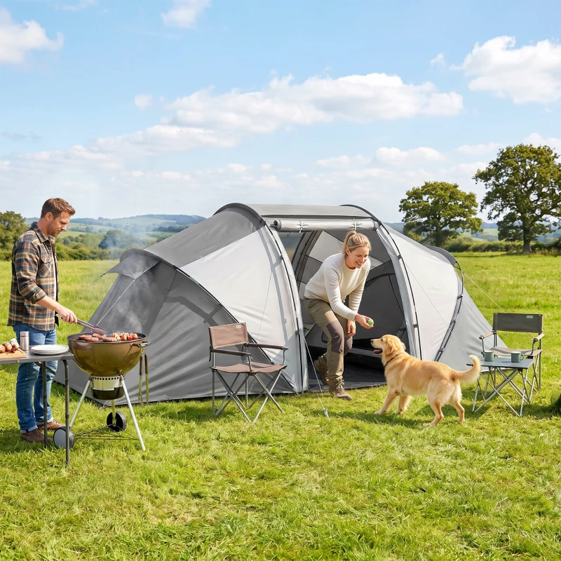 Outsunny 4 Man UV Protection Camping Tent - Charcoal Grey and White
