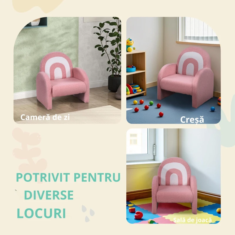 AIYAPLAY Scaun pentru copii canapea pentru copii sub formă de curcubeu, mini canapea din pluș pentru băieți și fete, roz