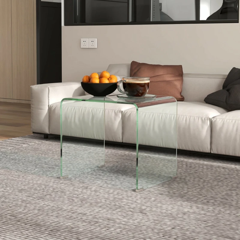 HOMCOM Table basse en verre table de salon rectangulaire design moderne en verre trempé avec bords arrondis sûrs transparent
