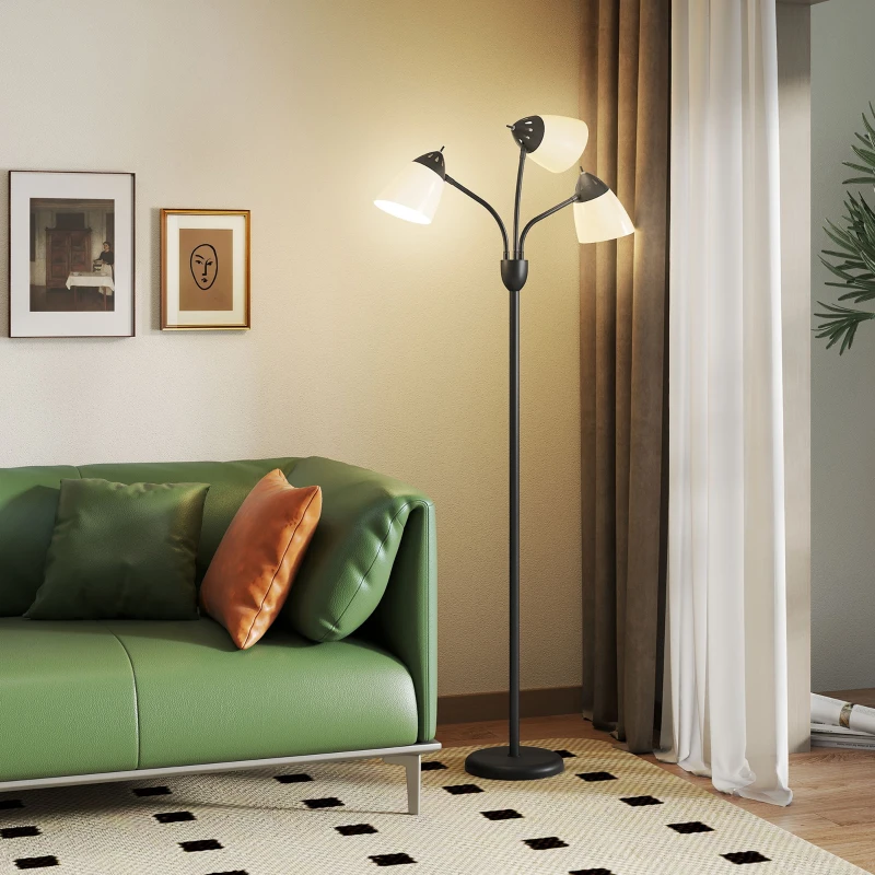 HOMCOM Arc Tree Floor Lamp with 3 Adjustable Rotating Lights and 3000K/4500K/6500K Colour Temperatures, Industrial Standing Lamp with Steel Frame for Bedroom Living Room, 155cm, Black