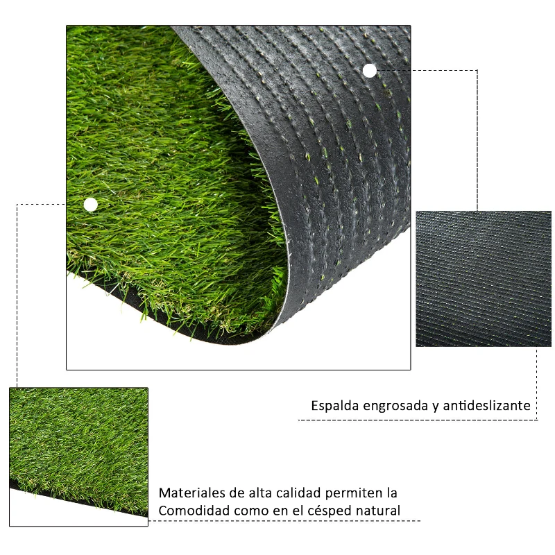 Outsunny Set de 3 Rollos Césped Artificial para Jardín 3x1m 20mm Estera de Hierba Sintética para Terraza Alfombra de Césped Tacto Cómodo Reciclable Interior