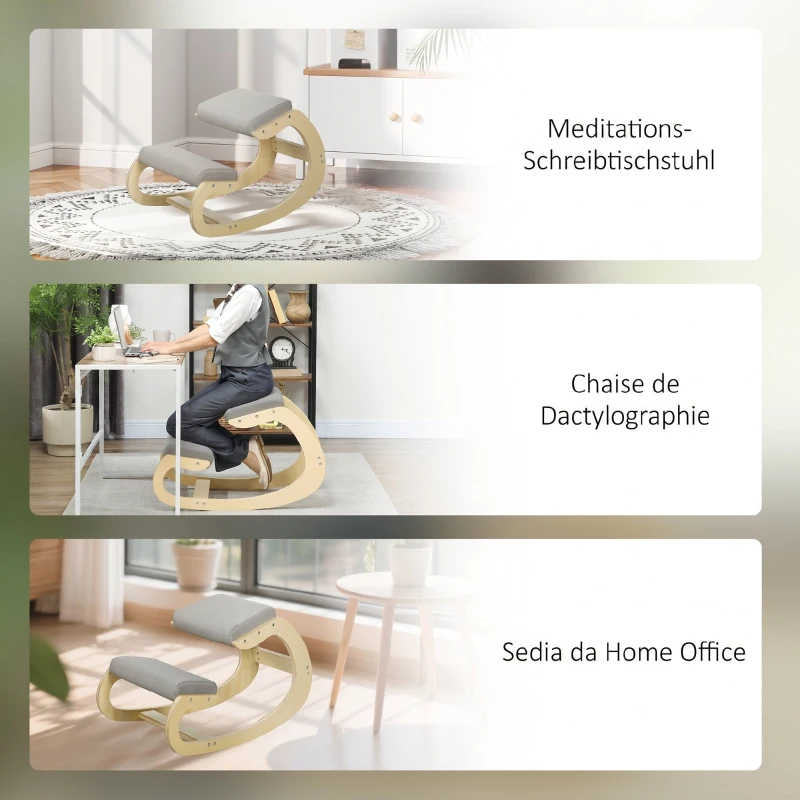 HOMCOM Ergonomische schommelende kniestoel voor thuiswerken, verbeterde houding, lichtgrijs