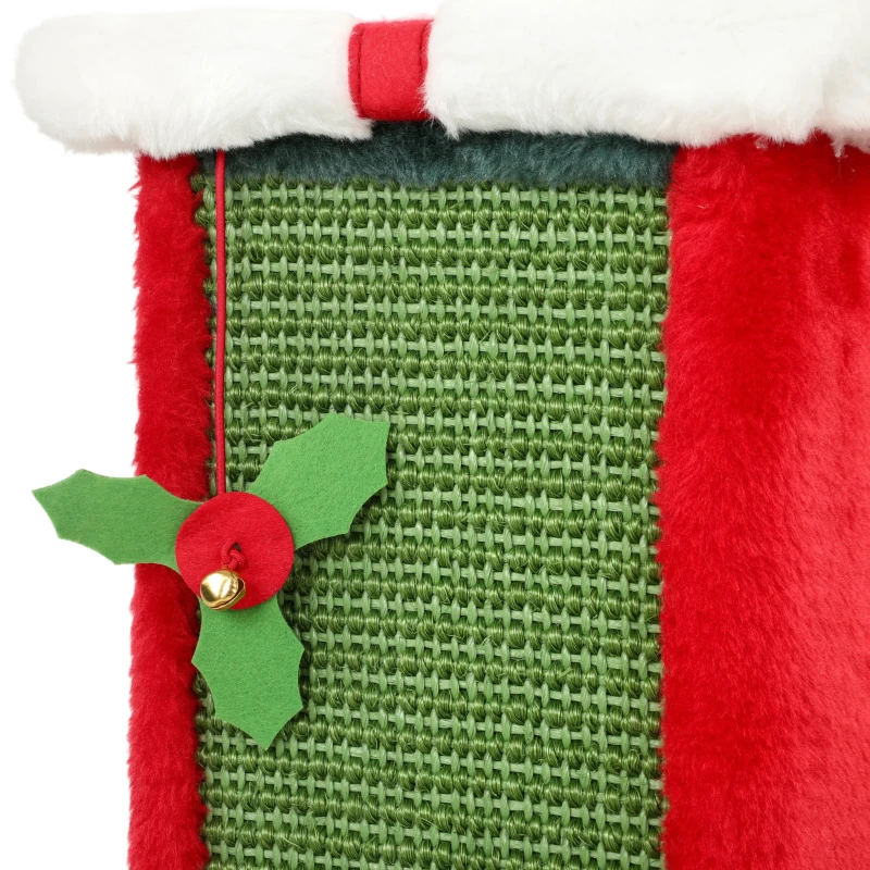 PawHut Cat Scratching Post for Indoor Cats, 81cm Tall Cat Scratcher with Sisal Rope, Hanging Bell Toy, Stable Base, Green & Red