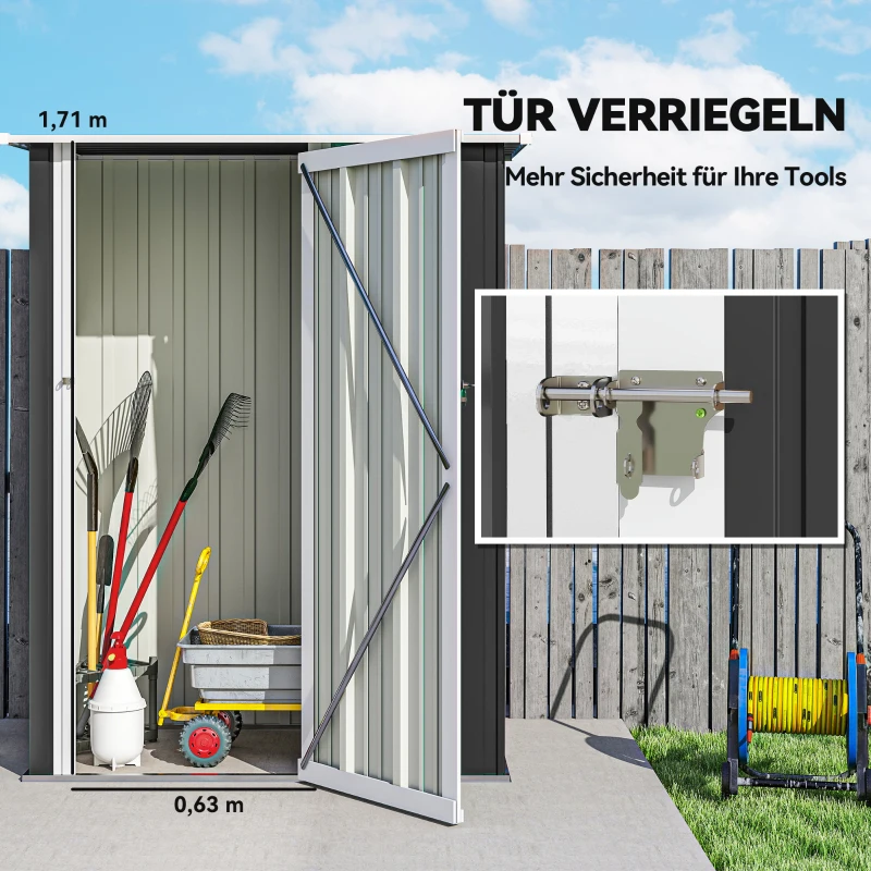 Outsunny gereedschapsschuur tuinhuisje gereedschapsschuur met deur buiten staal donkergrijs 142 x 84 x 189 cm