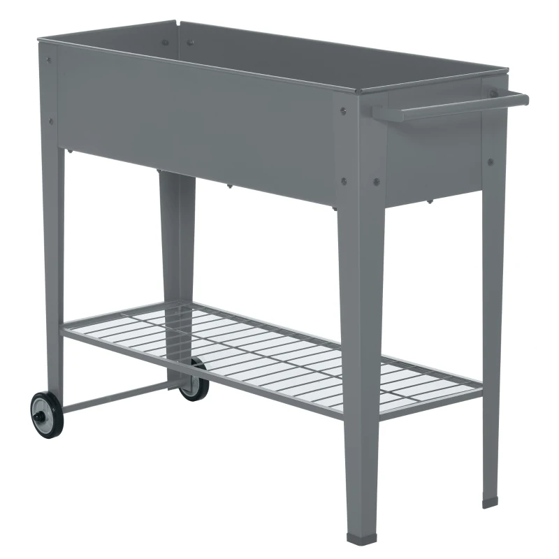 Outsunny Huerto Urbano Jardinera Elevada de Metal Cama de Jardín con Ruedas Asa Lateral y Estante Inferior para Cultivo Plantas Hortalizas Flores 104x39x80 cm Gris