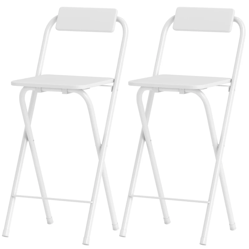 HOMCOM Barhocker 2er Set, Klappbar Barstuhl mit Stahlgestell, Lehne, Fußstütze Tresenhocker für Küche 37 x 45 x 87 cm Weiß