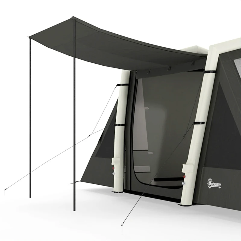 Outsunny Tente Gonflable de Camping 4 Personnes Blackout Tente à Air 5,8m de Long 2 Chambres et Séjour 580x270x202cm Gris Foncé