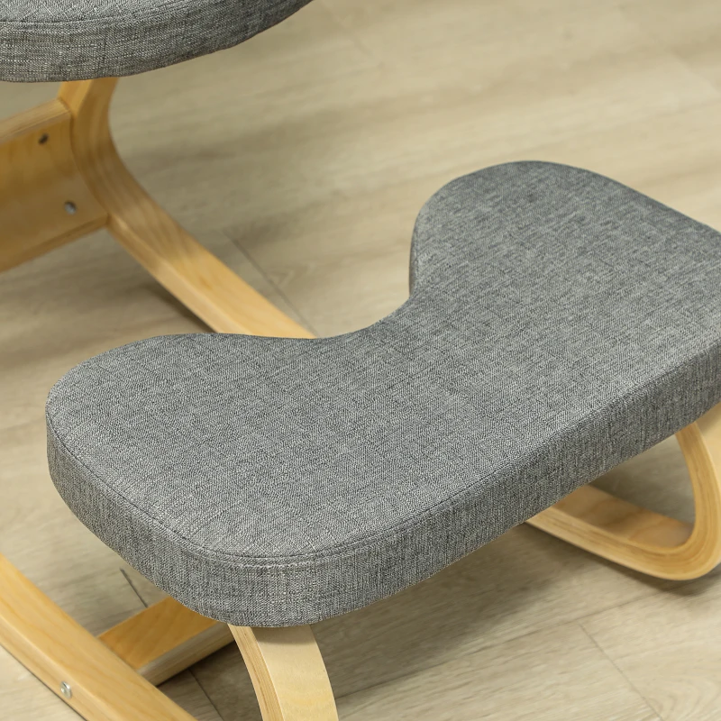 HOMCOM Kniestuhl – Ergonomische Kniekruk met Linnenlook, Berkenhouten Basis, tegen Nekpijn