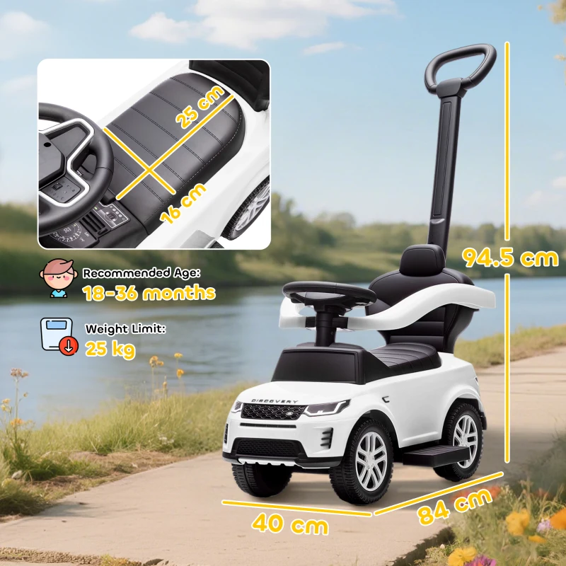 AIYAPLAY Land Rover Discovery Licensed Baby Push Car, 2-in-1 Ride on Car with Push Handle and Safety Guardrail, White