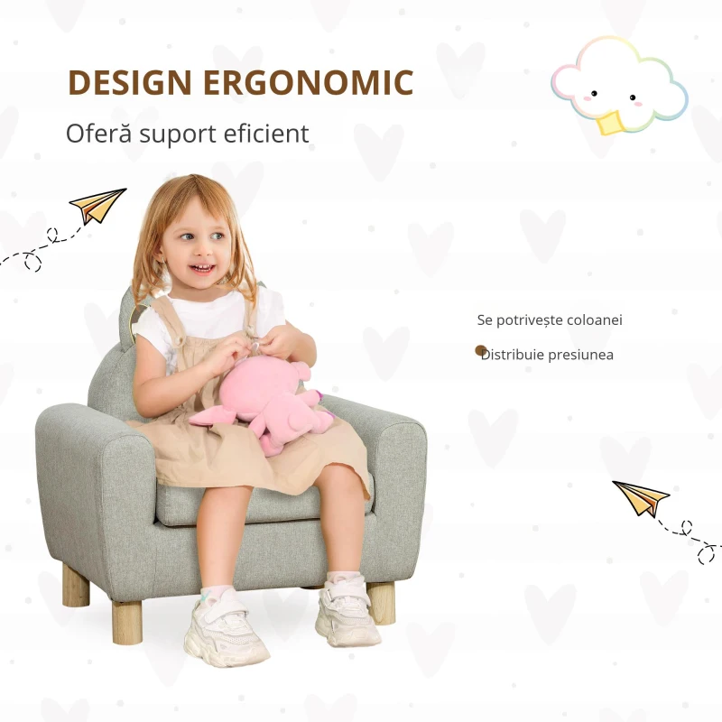 HOMCOM Sillón Infantil Mini Sofá pentru Copii de +3 Ani cu Șezut Căptușit și Brațe Căptușite 61x42x53 cm Maro