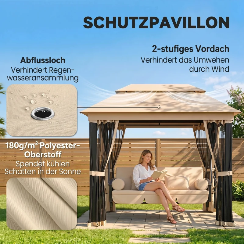 HOMCOM Hollywoodschommel met zijwanden tuinschommel schommel 3-zitter beige