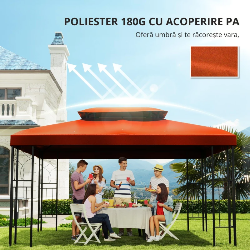 Outsunny Acoperiș de Înlocuire pentru Pavilionuri de Grădină 3x4m Poliester Culoare Cafea