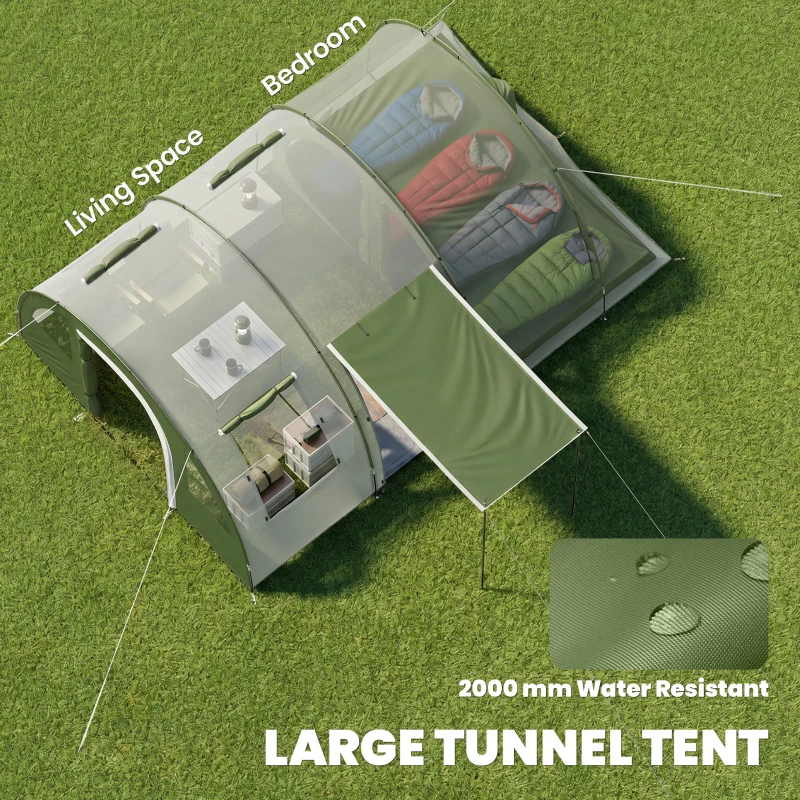 Outsunny 4 Man Camping Tent with 2 Room, Floor and Carry Bag - Green
