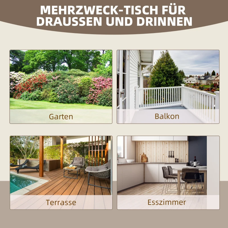 Outsunny Gartentisch, Balkontisch, Holztisch, Räderform, Witterungsbeständig, Massivholz, Natur, 110 x B60 x H65 cm