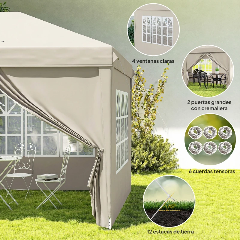 Outsunny Carpa de jardín exterior 6x3m carpa plegable con paneles anti-UV Altura ajustable con Bolsa de transporte beige