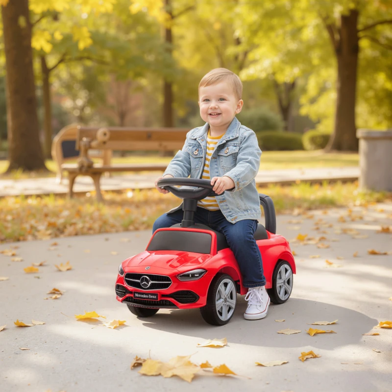 AIYAPLAY Correpasillos para Niños de 18-36 Meses Mercedes-Benz Clase C con Bocina Sonidos de Motor y Espacio de Almacenaje Rojo