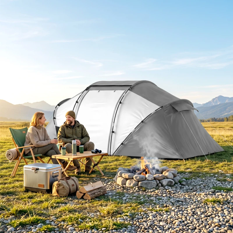 Outsunny 4 Man UV Protection Camping Tent - Charcoal Grey and White