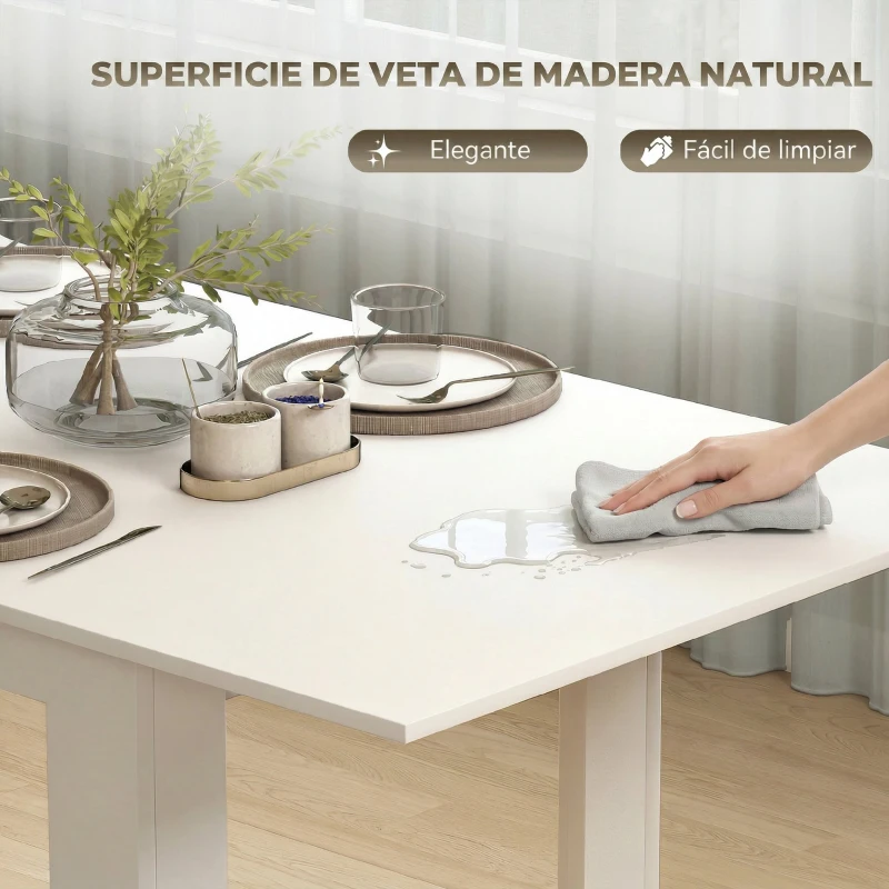 HOMCOM Mesa de Comedor Extensible 140/180 x 80 cm Mesa de Cocina para 6-8 Personas para Cocina Comedor Blanco