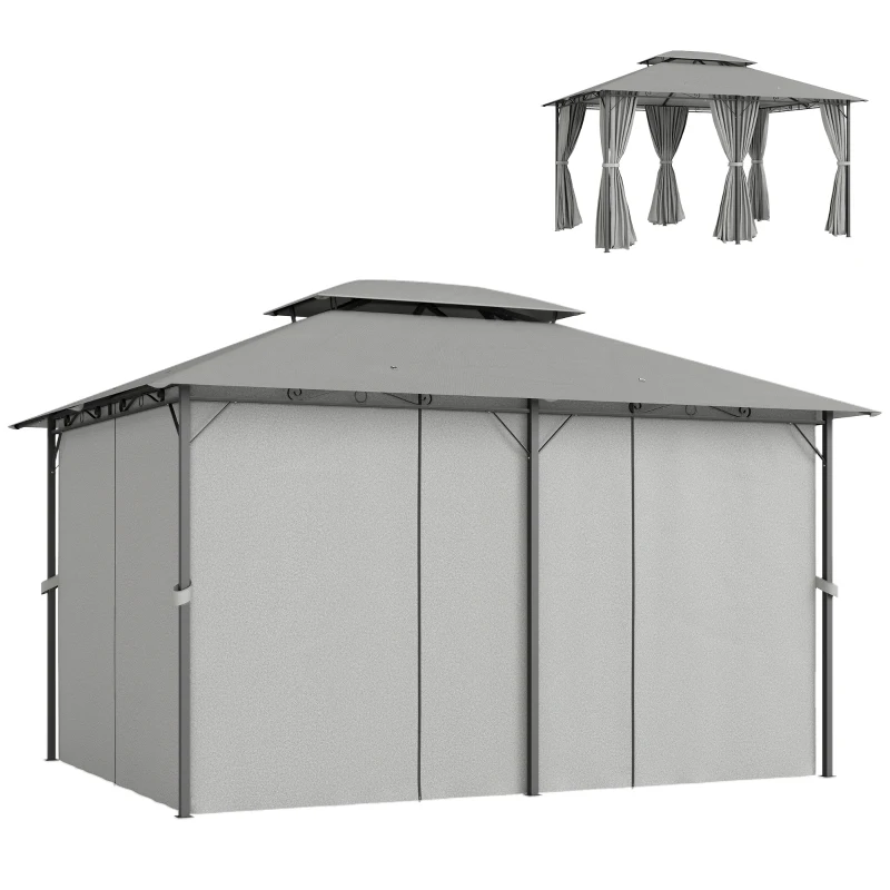 Outsunny Pavillon 3x4m Gartenpavillon mit 6 Seitenteilen Partyzelt Gartenzelt Festzelt mit Doppeldach Dunkelgrau
