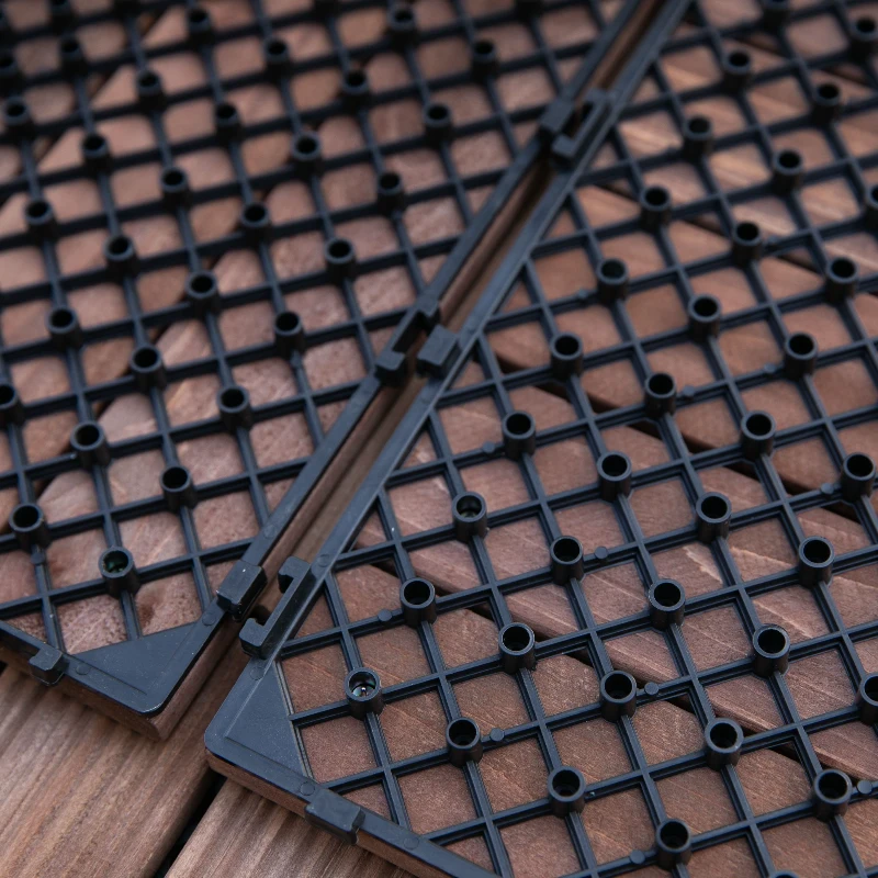 Outsunny 27 Pcs Solid Wood Interlocking Decking Tiles For Patio, Balcony, Roof Terrace, Hot Tub, Brown, (30 x 30 cm Per Piece)