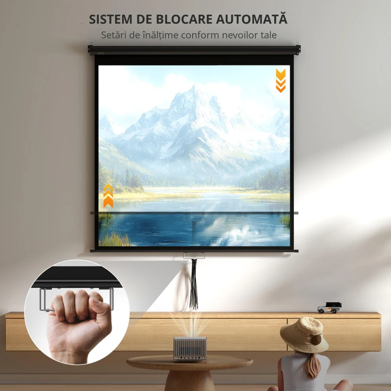 HOMCOM Ecran de proiecție TV și Home Cinema de 85 de inci video proiector 1:1 4K HD, 146L x 146Î cm