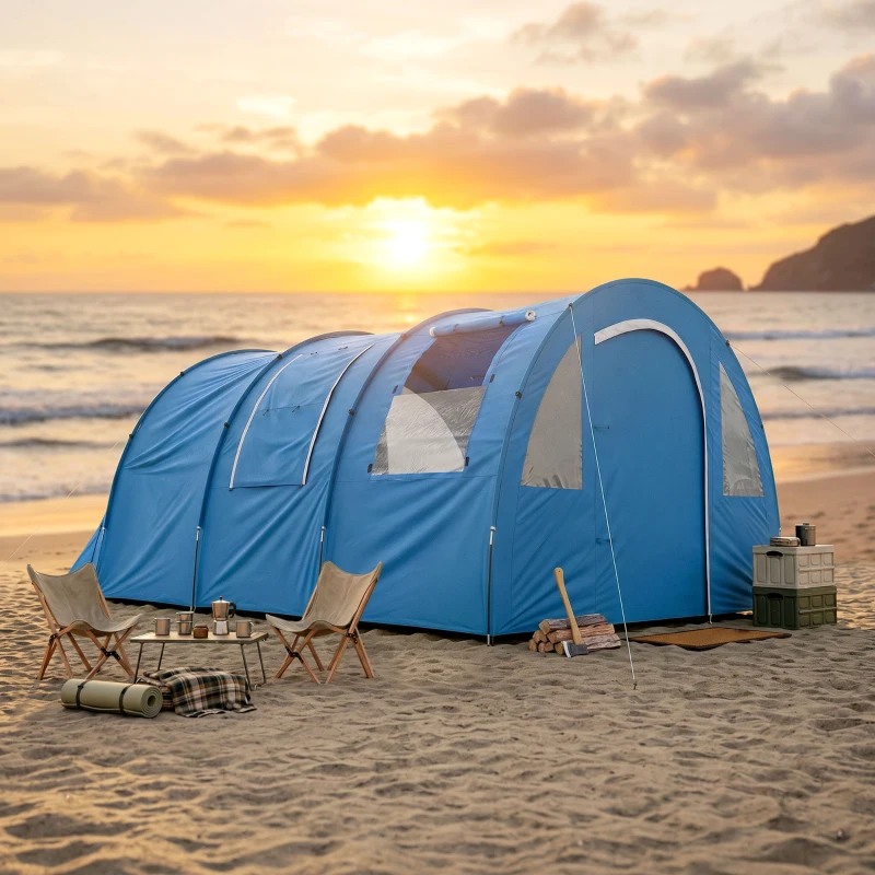 Outsunny 4 Man Camping Tent with 2 Room, Floor and Carry Bag - Blue