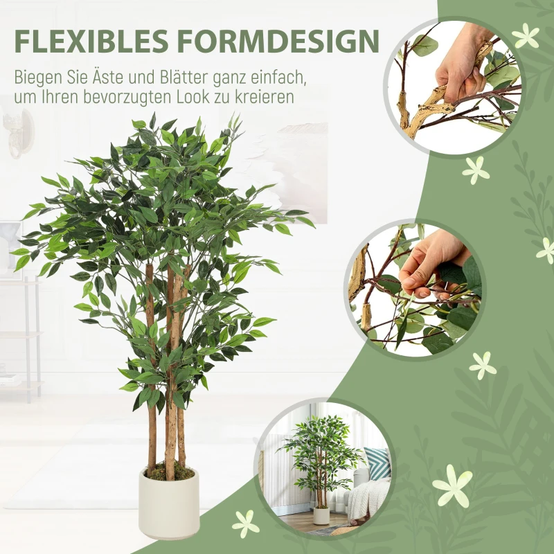 HOMCOM Kunstbanyanboom – Kunstplant met Massief Houten Stam en Pot – Voor Woonkamer, Slaapkamer of Kantoor – 55 x 55 x 120 cm – Groen