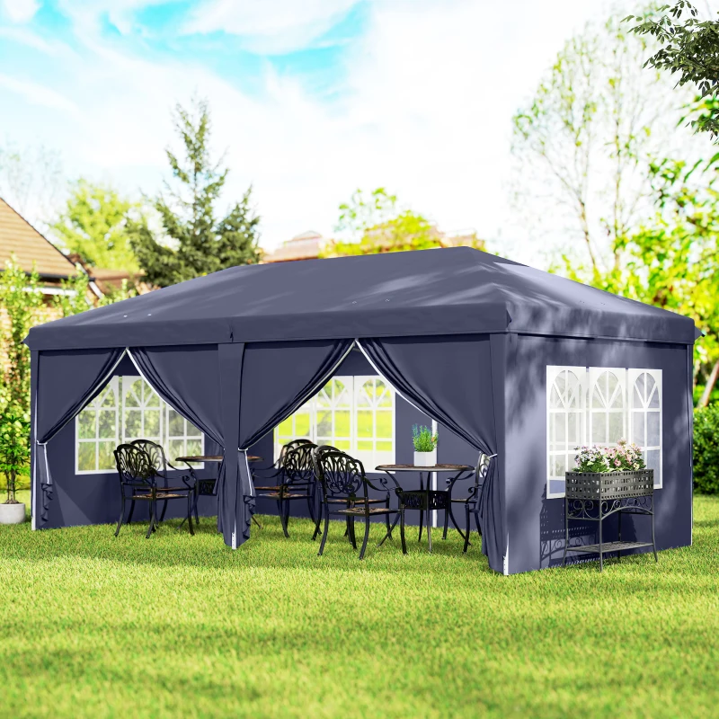 Outsunny Carpa Plegable 6x3x2,7 m con 4 Paneles 4 Ventanas 2 Puertas 1 Bolsa Anti-UV y 12 Orificios de Drenaje Azul
